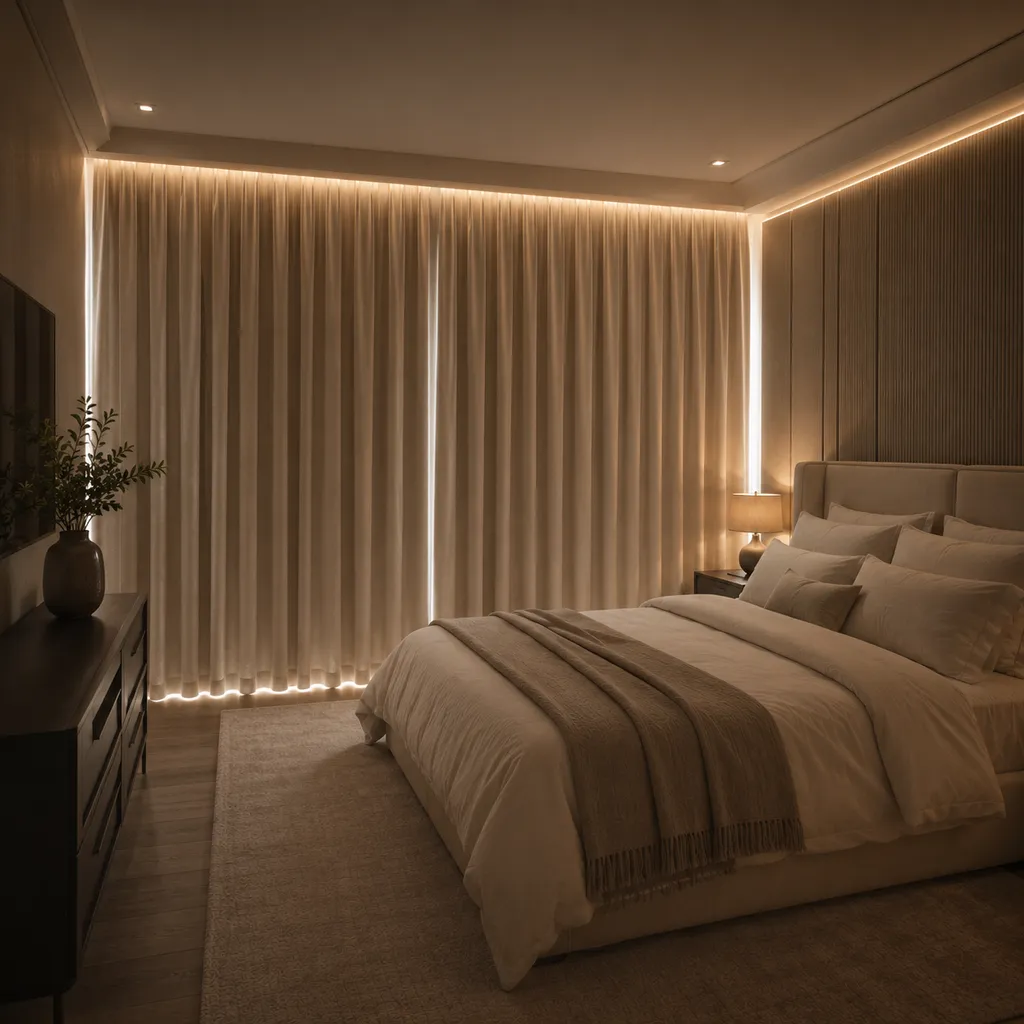Cortina blackout para quarto master com vedação total de luz — Porto Real