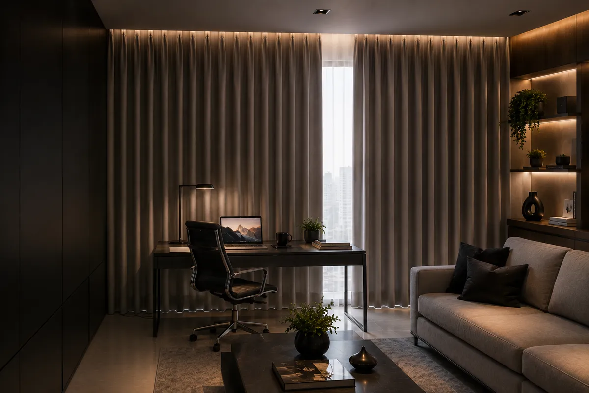 Cortina blackout para home office na sala sem ofuscamento na tela — Porto Real