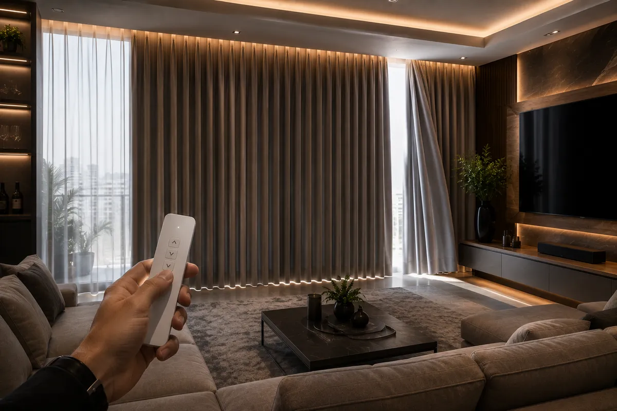 Cortina blackout motorizada para sala integrada à Alexa e Google Home — Porto Real Alphaville