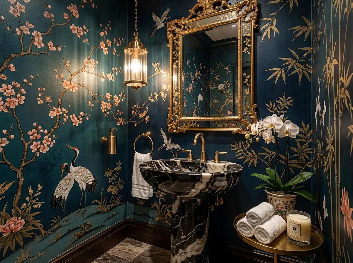 Lavabo sofisticado · chinoiserie em estado puro