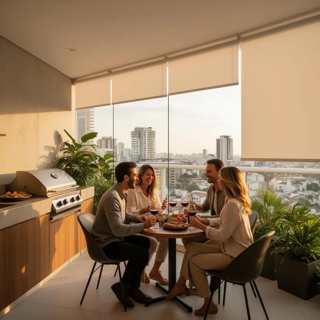 Varanda gourmet · reunião sem calor e sem glare